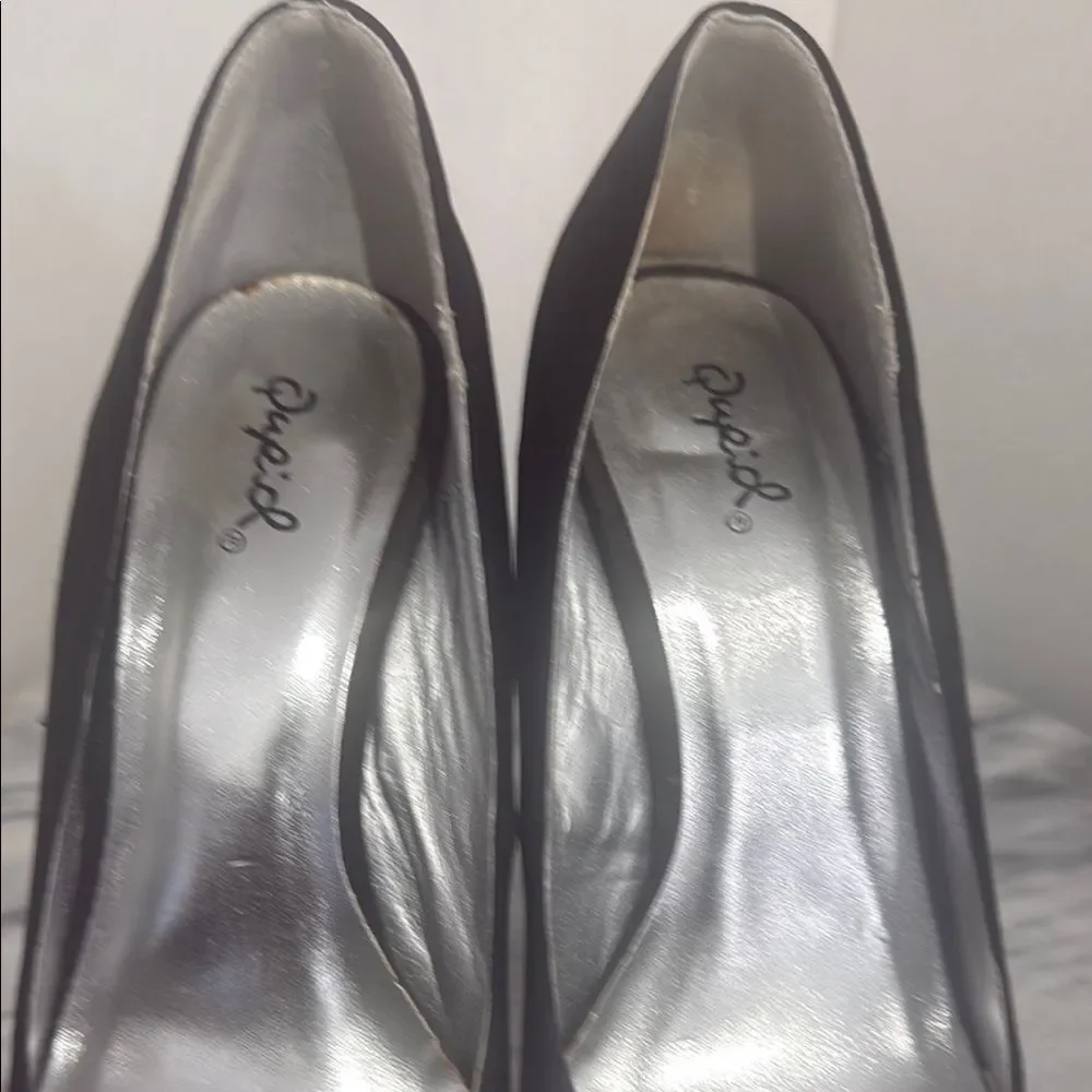 Qupid Black Peep-Toe Heels